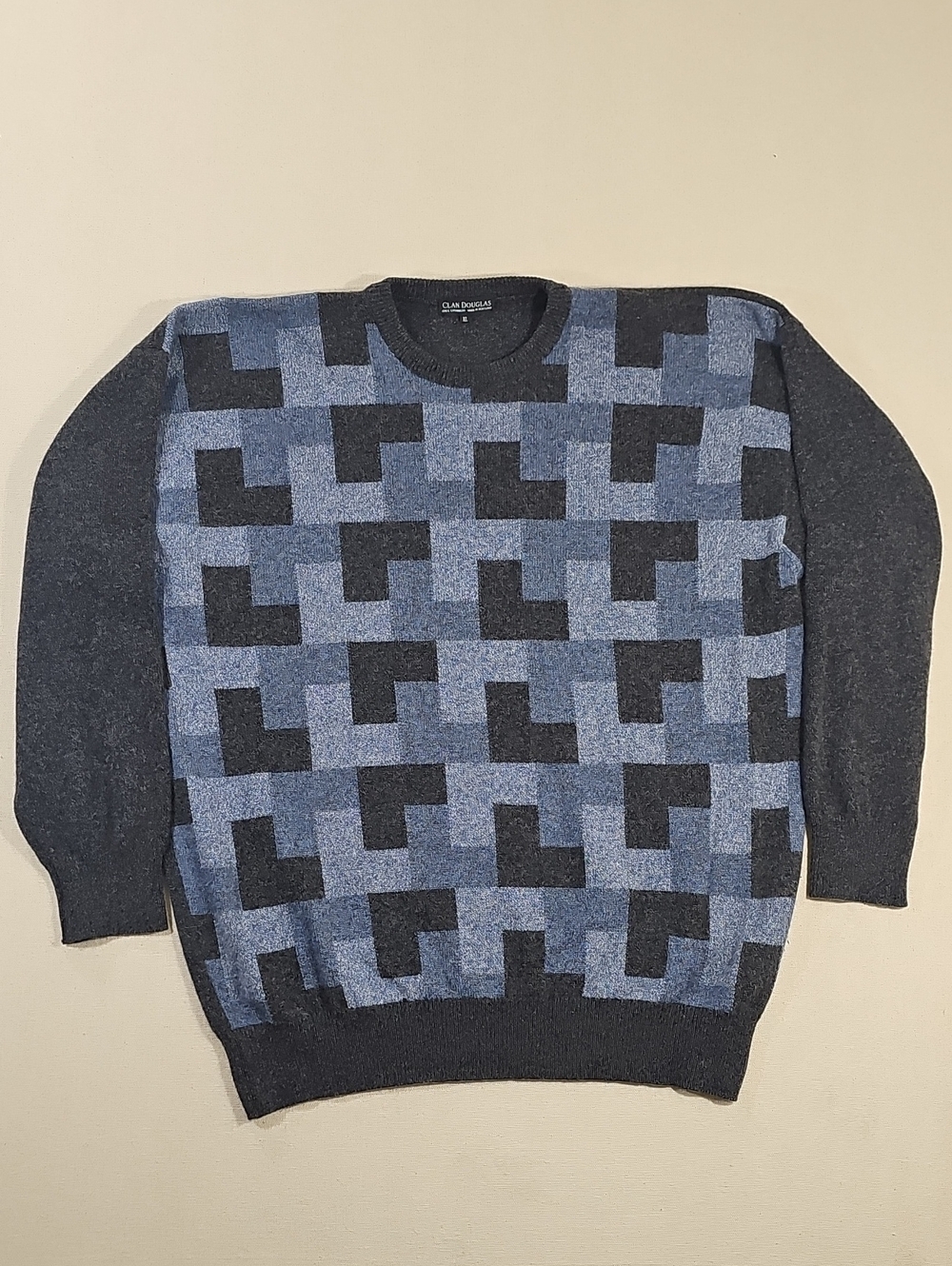 Club Monaco Geometric Crewneck Sweater - Blue & Charcoal